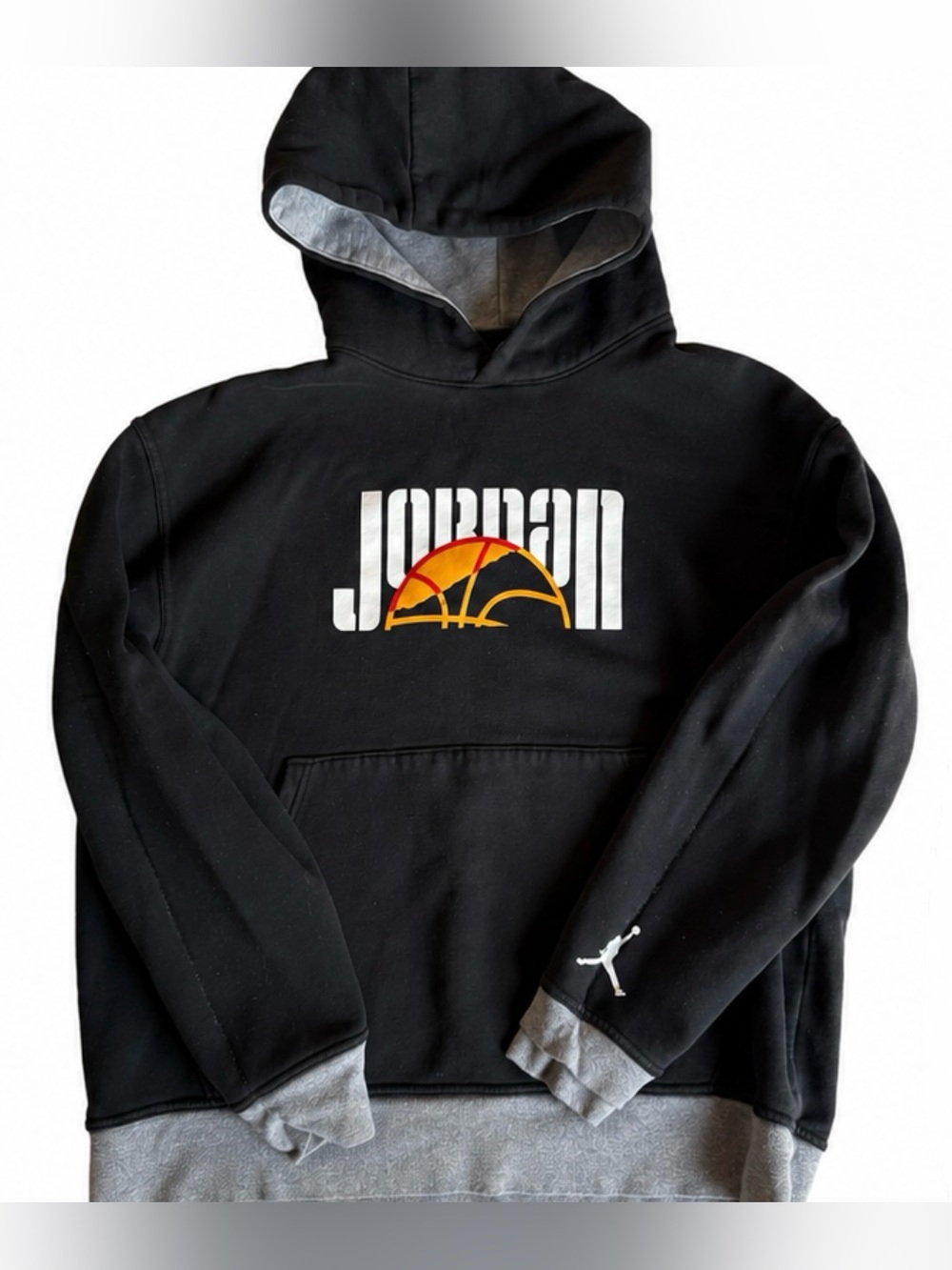 Jordan Black Hoodie with Sunset Basketball Graphic